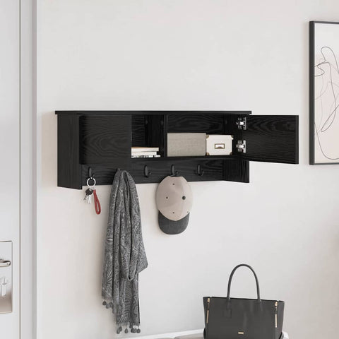 vidaXL Wall-Mounted Coat Rack with Shelf Wall-mounted with Storage with Door Black oak 80 x 20 x 30 cm