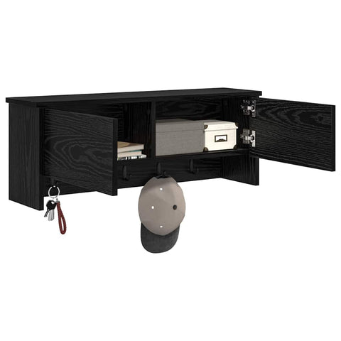 vidaXL Wall-Mounted Coat Rack with Shelf Wall-mounted with Storage with Door Black oak 80 x 20 x 30 cm