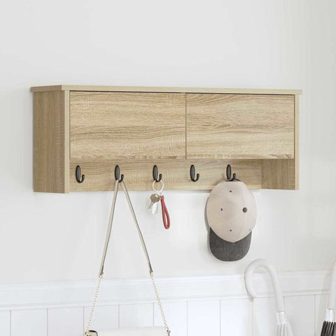 vidaXL Wall-Mounted Coat Rack with Shelf Wall-mounted with Storage with Door Sonoma oak 80 x 20 x 30 cm