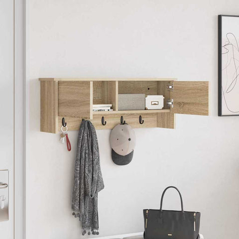 vidaXL Wall-Mounted Coat Rack with Shelf Wall-mounted with Storage with Door Sonoma oak 80 x 20 x 30 cm