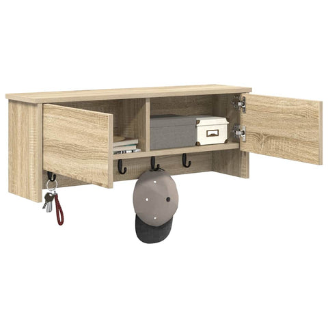 vidaXL Wall-Mounted Coat Rack with Shelf Wall-mounted with Storage with Door Sonoma oak 80 x 20 x 30 cm