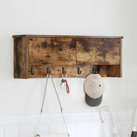 vidaXL Wall-Mounted Coat Rack with Shelf Wall-mounted with Storage with Door Smoked oak 80 x 20 x 30 cm