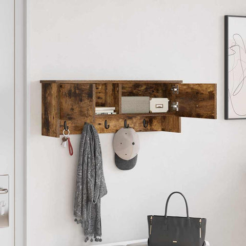 vidaXL Wall-Mounted Coat Rack with Shelf Wall-mounted with Storage with Door Smoked oak 80 x 20 x 30 cm