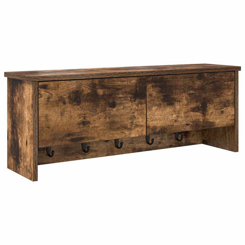 vidaXL Wall-Mounted Coat Rack with Shelf Wall-mounted with Storage with Door Smoked oak 80 x 20 x 30 cm
