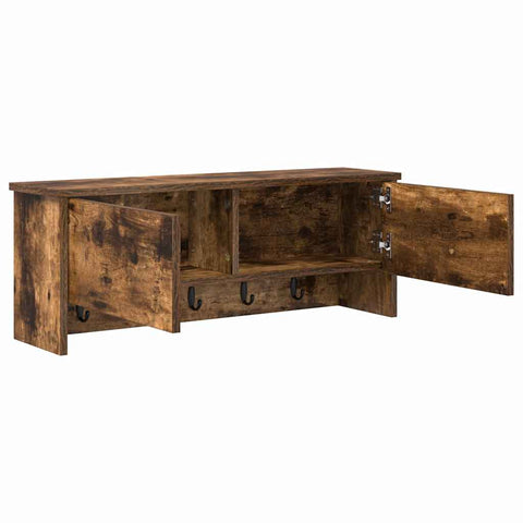 vidaXL Wall-Mounted Coat Rack with Shelf Wall-mounted with Storage with Door Smoked oak 80 x 20 x 30 cm