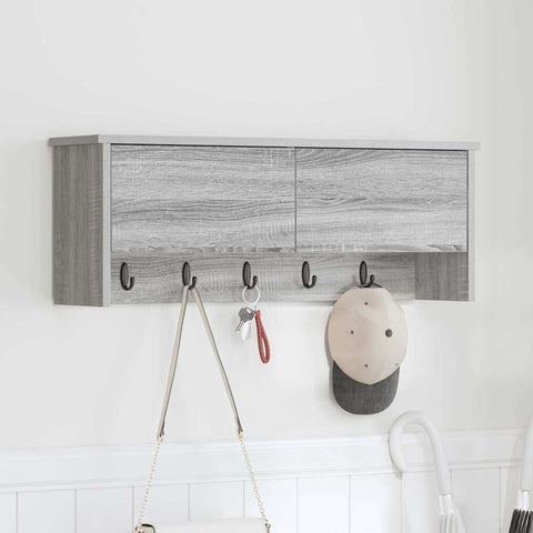 vidaXL Wall-Mounted Coat Rack with Shelf Wall-mounted with Storage with Door Grey sonoma 80 x 20 x 30 cm