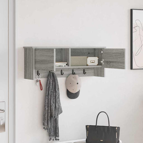 vidaXL Wall-Mounted Coat Rack with Shelf Wall-mounted with Storage with Door Grey sonoma 80 x 20 x 30 cm