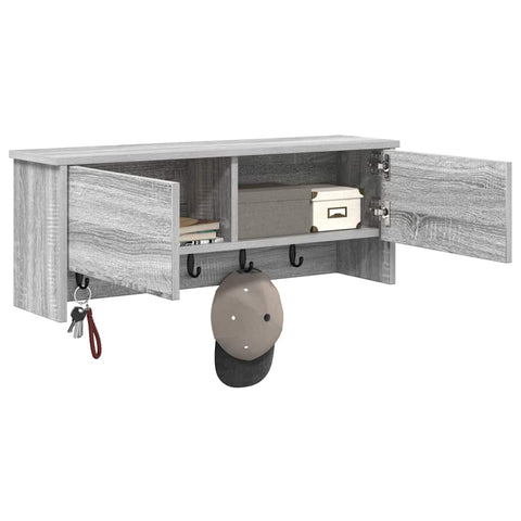 vidaXL Wall-Mounted Coat Rack with Shelf Wall-mounted with Storage with Door Grey sonoma 80 x 20 x 30 cm