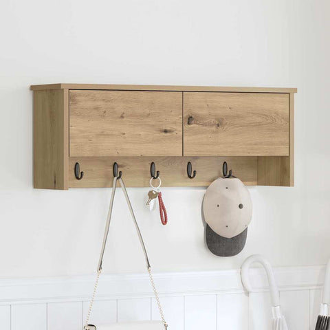 vidaXL Wall-Mounted Coat Rack with Shelf Wall-mounted with Storage with Door Artisan oak 80 x 20 x 30 cm