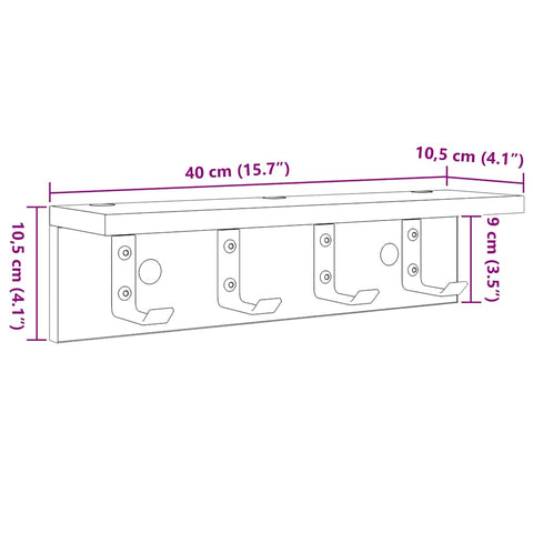 vidaXL Wall-Mounted Coat Rack Sonoma oak 40 x 10.5 x 10.5 cm