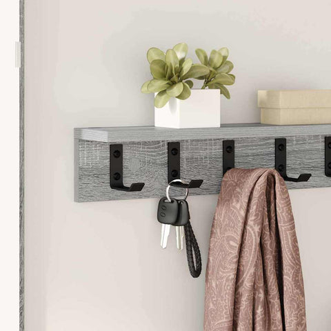 vidaXL Wall-Mounted Coat Rack Grey sonoma 60 x 10.5 x 10.5 cm