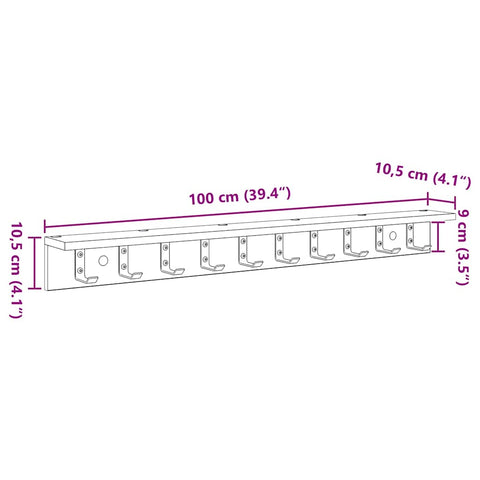 vidaXL Wall-Mounted Coat Rack Grey sonoma 100 x 10.5 x 10.5 cm