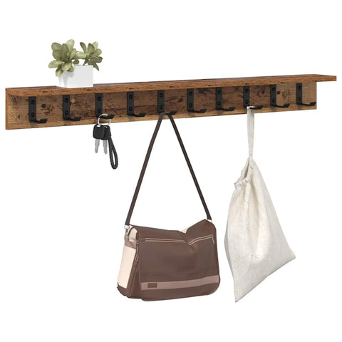 vidaXL Wall-Mounted Coat Rack with Shelf Old wood 100 x 10.5 x 10.5 cm