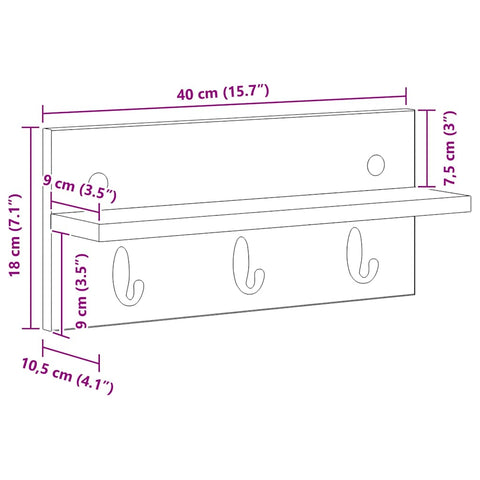 vidaXL Wall-Mounted Coat Rack Concrete grey 40 x 10.5 x 18 cm