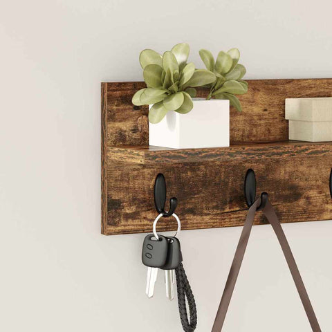 vidaXL Wall-Mounted Coat Rack with Shelf Smoked oak 40 x 10.5 x 18 cm
