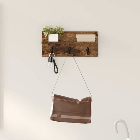 vidaXL Wall-Mounted Coat Rack with Shelf Smoked oak 40 x 10.5 x 18 cm