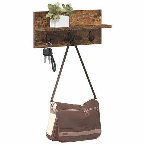 vidaXL Wall-Mounted Coat Rack with Shelf Smoked oak 40 x 10.5 x 18 cm