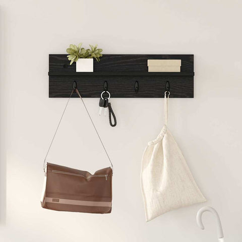 vidaXL Wall-Mounted Coat Rack with Shelf Wall-mounted Black oak 60 x 10.5 x 18 cm