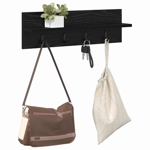 vidaXL Wall-Mounted Coat Rack with Shelf Wall-mounted Black oak 60 x 10.5 x 18 cm