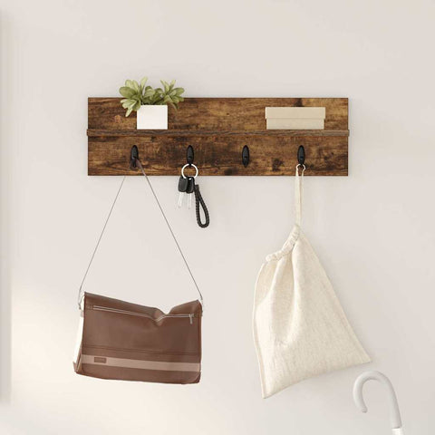 vidaXL Wall-Mounted Coat Rack with Shelf Smoked oak 60 x 10.5 x 18 cm