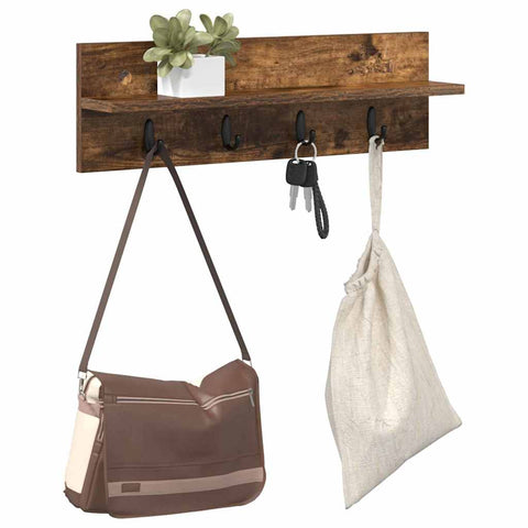 vidaXL Wall-Mounted Coat Rack with Shelf Smoked oak 60 x 10.5 x 18 cm