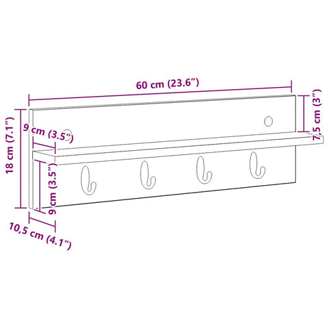 vidaXL Wall-Mounted Coat Rack with Shelf Smoked oak 60 x 10.5 x 18 cm