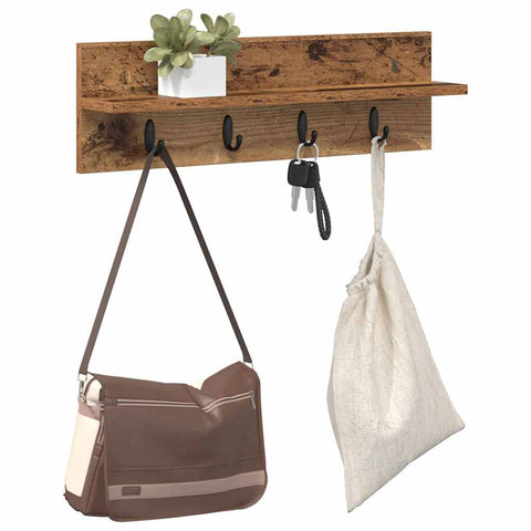 vidaXL Wall-Mounted Coat Rack with Shelf Wall-mounted Old wood 60 x 10.5 x 18 cm