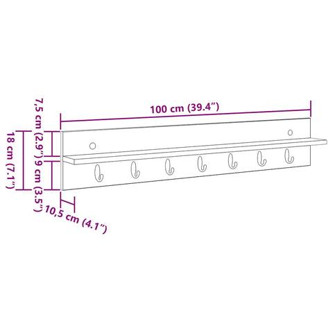 vidaXL Wall-Mounted Coat Rack White 100 x 10.5 x 18 cm Engineered wood