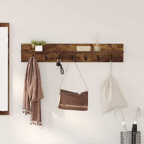 vidaXL Wall-Mounted Coat Rack with Shelf Smoked oak 100 x 10.5 x 18 cm