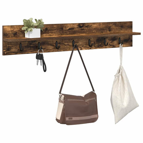 vidaXL Wall-Mounted Coat Rack with Shelf Smoked oak 100 x 10.5 x 18 cm
