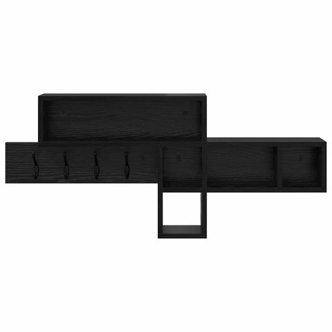 vidaXL Wall-Mounted Coat Rack with Shelf Wall-mounted with Storage Black oak Engineered wood
