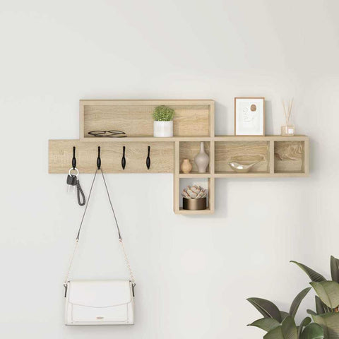 vidaXL Wall-Mounted Coat Rack with Shelf Wall-mounted with Storage Sonoma oak Engineered wood