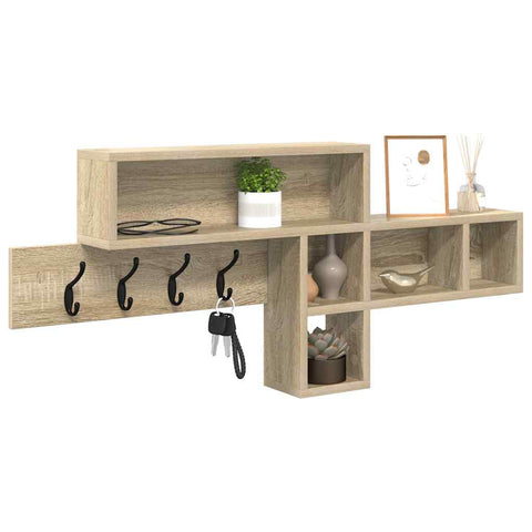 vidaXL Wall-Mounted Coat Rack with Shelf Wall-mounted with Storage Sonoma oak Engineered wood