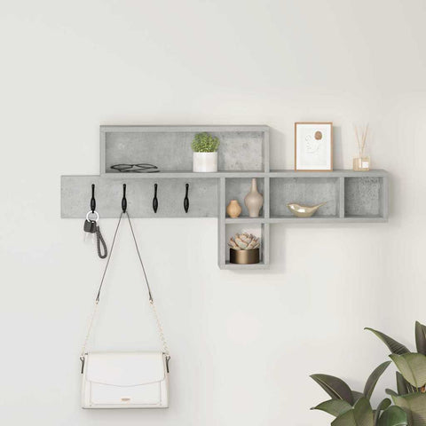 vidaXL Wall-Mounted Coat Rack with Shelf Concrete grey Engineered wood