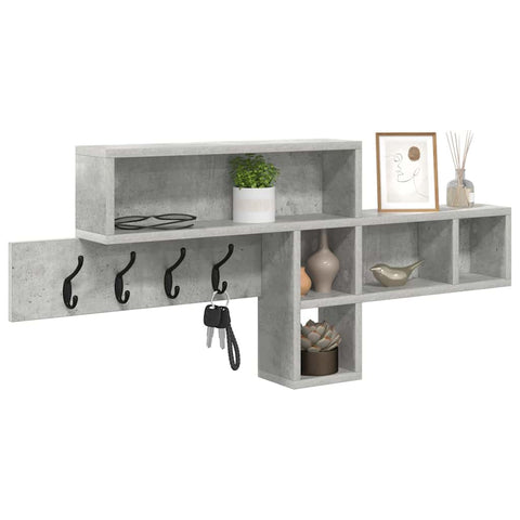 vidaXL Wall-Mounted Coat Rack with Shelf Concrete grey Engineered wood