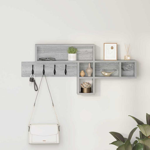 vidaXL Wall-Mounted Coat Rack with Shelf Wall-mounted with Storage Grey sonoma Engineered wood