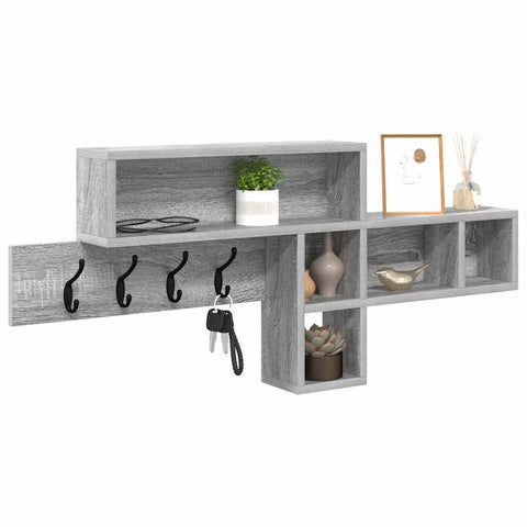 vidaXL Wall-Mounted Coat Rack with Shelf Wall-mounted with Storage Grey sonoma Engineered wood