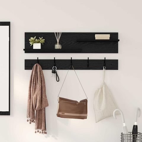vidaXL Wall-Mounted Coat Rack with Shelf Wall-mounted with Storage Black oak Engineered wood