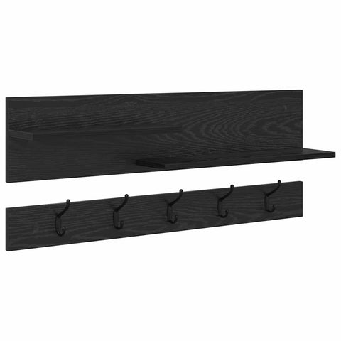 vidaXL Wall-Mounted Coat Rack with Shelf Wall-mounted with Storage Black oak Engineered wood