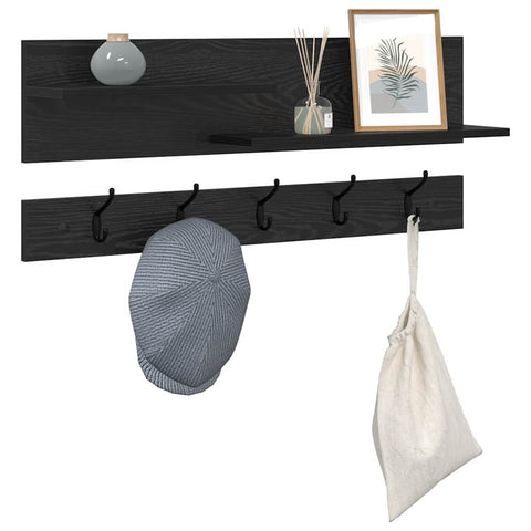 vidaXL Wall-Mounted Coat Rack with Shelf Wall-mounted with Storage Black oak Engineered wood