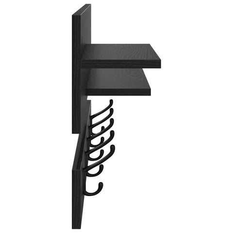 vidaXL Wall-Mounted Coat Rack with Shelf Wall-mounted with Storage Black oak Engineered wood