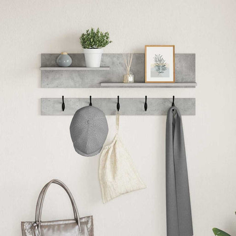 vidaXL Wall-Mounted Coat Rack with Shelf Concrete grey Engineered wood
