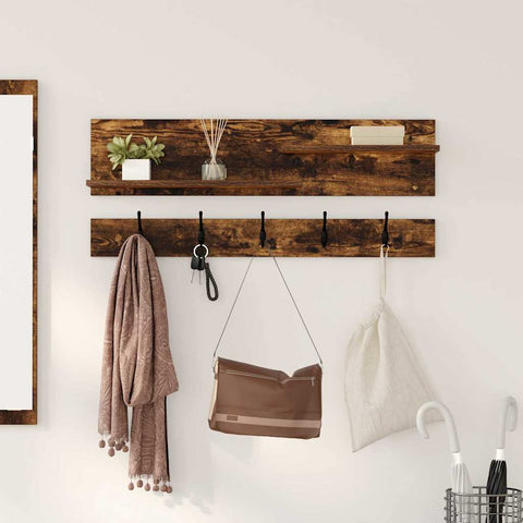 vidaXL Wall-Mounted Coat Rack with Shelf Wall-mounted with Storage Smoked oak Engineered wood