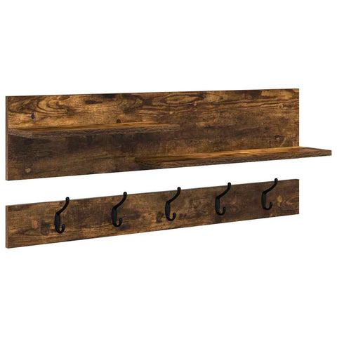 vidaXL Wall-Mounted Coat Rack with Shelf Wall-mounted with Storage Smoked oak Engineered wood