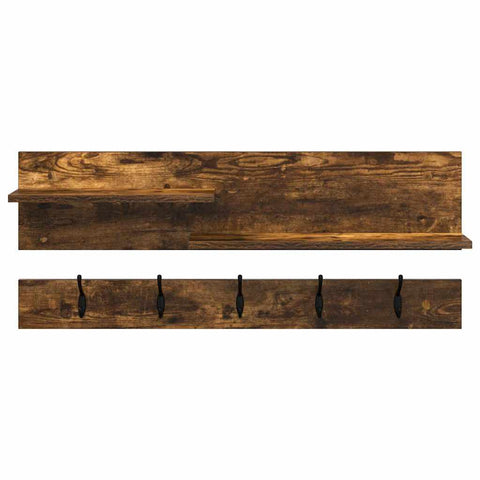 vidaXL Wall-Mounted Coat Rack with Shelf Wall-mounted with Storage Smoked oak Engineered wood