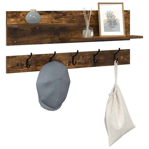 vidaXL Wall-Mounted Coat Rack with Shelf Wall-mounted with Storage Smoked oak Engineered wood