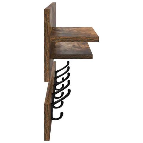 vidaXL Wall-Mounted Coat Rack with Shelf Wall-mounted with Storage Smoked oak Engineered wood