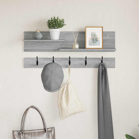 vidaXL Wall-Mounted Coat Rack with Shelf Wall-mounted with Storage Grey sonoma Engineered wood