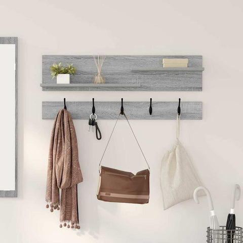 vidaXL Wall-Mounted Coat Rack with Shelf Wall-mounted with Storage Grey sonoma Engineered wood