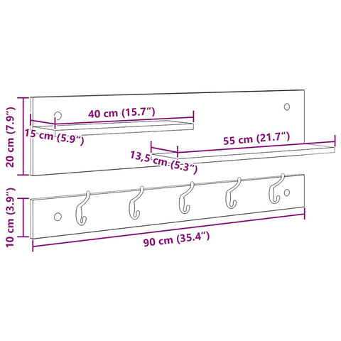 vidaXL Wall-Mounted Coat Rack with Shelf Wall-mounted with Storage Grey sonoma Engineered wood